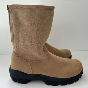 Lands End Chestnut Suede Lined Fleece Zip Back Mid Calf Boots Size 4 EUC